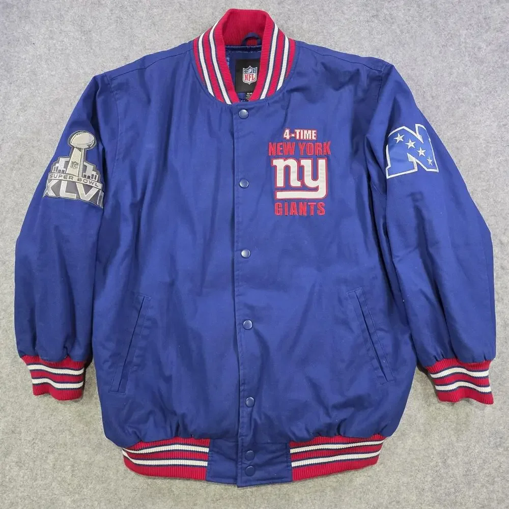 New‎ York Giants Varsity Jacket Mens XL Blue NFL Football Super Bowl Champions